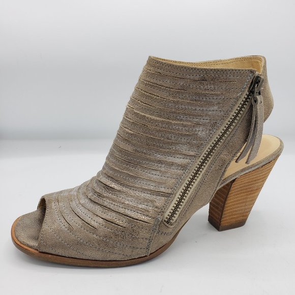 Paul Green Cayanne Bootie 7.5 Gold Distressed Leather Open Toe Side Zipper - Picture 7 of 9